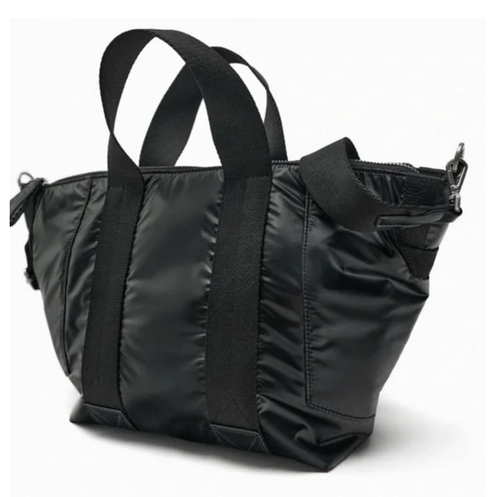 Zara Black Padded Technical Fabric Tote Bag with‎ Crossbody Strap Lightweight